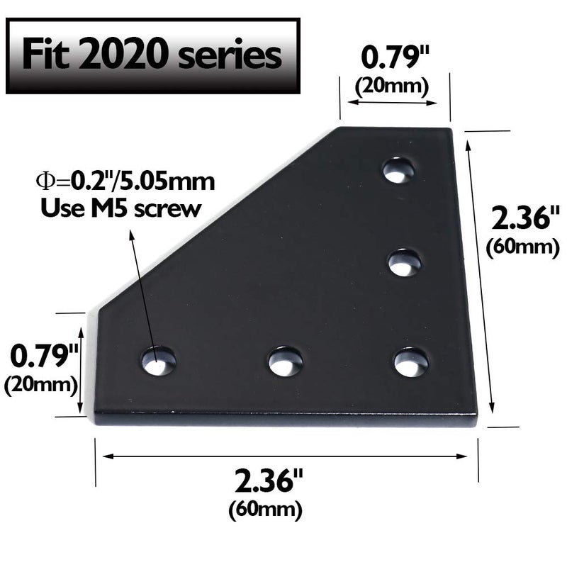 Boeray 10pcs 2020 Corner Bracket Plate Anodised L Shape 5 Hole 90 Degree Outside Joining Plate for 20 x 20mm Series Aluminum Extrusion Profile Black - Image 2